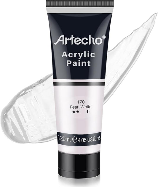 Artecho White Acrylic Paint, Pearl White (120ml / 4.05oz) Tubes, Art Craft Paints for Canvas, Rock, Stone, Wood, Fabric, Art Supplies