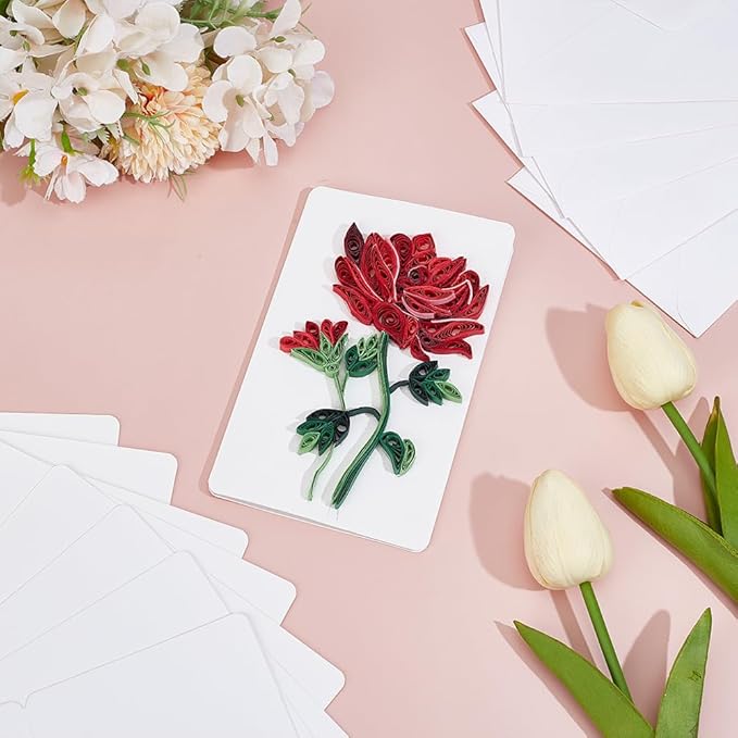 WEBEEDY 20 Sets DIY Single Bouquet Paper Quilling Kits 5 Styles Rose,Daisy Greeting Cards Making Kit with Instruction for Adult Beginner Handmade Minimalist Greeting Cards for Birthday Holiday