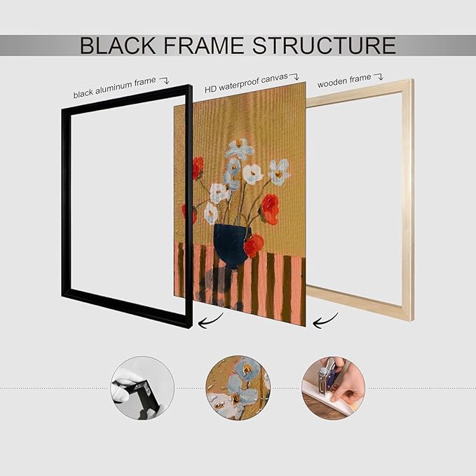 Spring Antique Flower Oil Painting Poster French Country Botanical Canvas Wall Art 12X16 inch Black Framed Antique Cottagecore Art Prints for Bedroom Kitchen Farmhouse Wall Decor