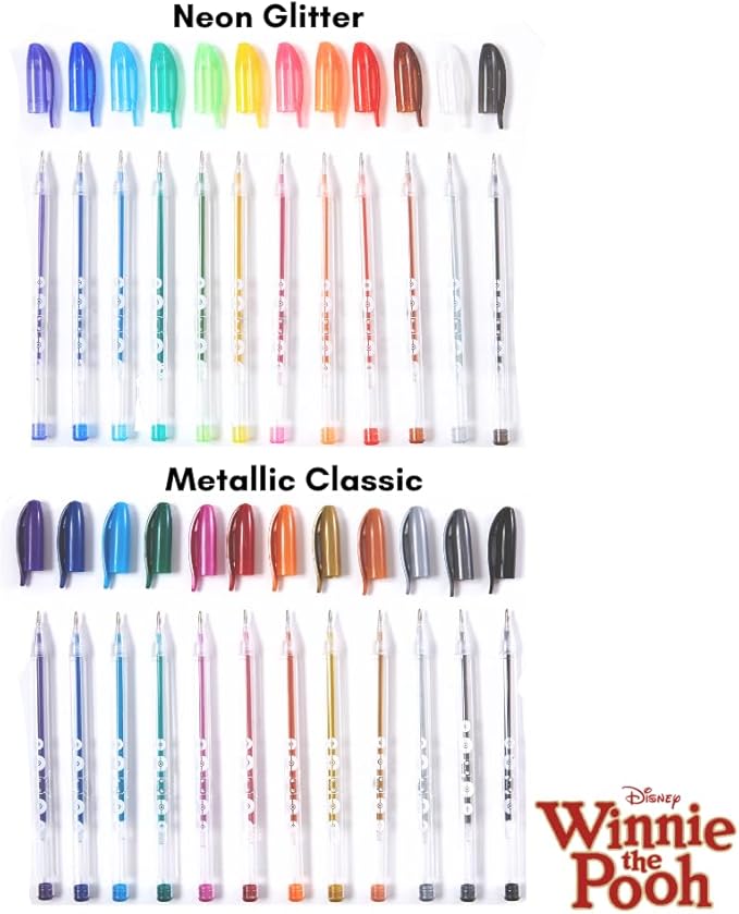 Disney Winnie the Pooh Gel Pens Set for Kids, 24 Pack with Glitter Gel Pens, Cute Pens for Girls and Boys