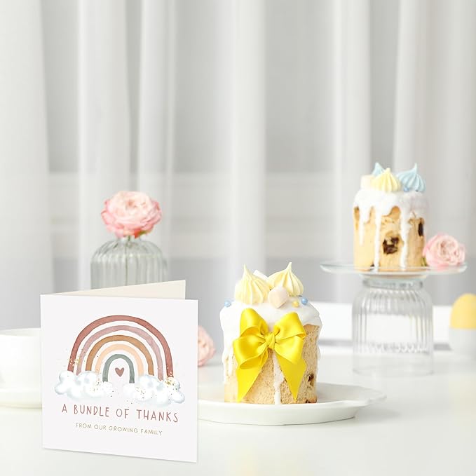 Whaline 50 Pack Baby Shower Thank You Cards Boxed Boho Rainbow Thank You Note Cards with Envelopes Stickers for Birthday Invitation, 5 x 5 Inch