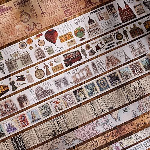 24 Rolls Vintage Washi Tape Set, Antique Car Buildings Map Stamp Stripe Writable Aesthetic Washy Decorative Tapes for Scrapbooking, Junk Journal Supplies, Bullet Journaling 5-75mm Wide (3m Long)/Roll - Image 6