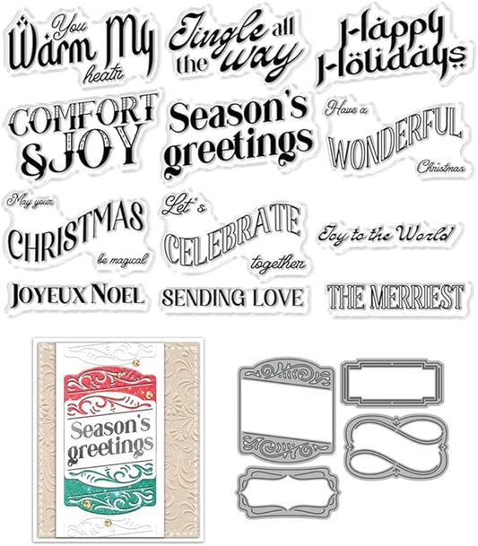 Letter Cards Stamps and Cutting Dies for Card Making DIY Transparent Silicone Clear Stamp and Metal Die Cuts Sets for Scrapbooking Paper Greeting Cards Decor Seals Craft Supplies