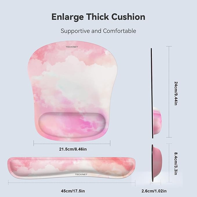 TECKNET Keyboard Wrist Rest and Mouse Pad with Wrist Support, Memory Foam Set for Computer/Laptop/Mac, Lightweight for Easy Typing & Pain Relief Ergonomic Mousepad (Pink Flower)