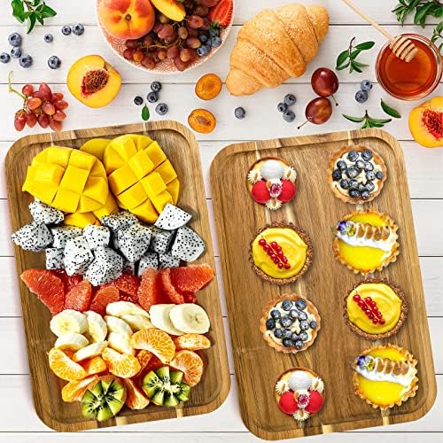 YOUEON Set of 2 Acacia Wood Serving Tray with Raised Edge, 14.2 x 9.5 Inch Rectangular Serving Tray, Appetizer Cheese Plate, Sandwich Dessert Trays, Wood Plates for Food, Coffee, Fruit, Cookie - Image 6