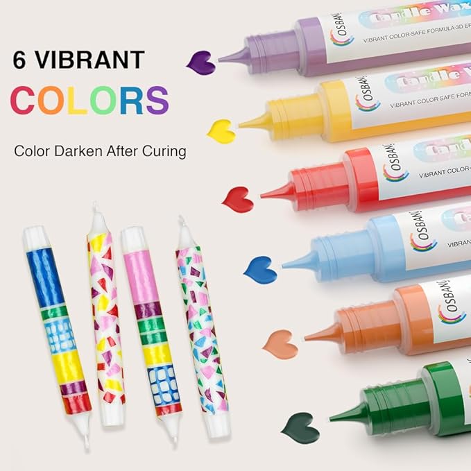 Candle Wax Pen, 6 Vibrant Colors Wax Pen Set, Beginner-Friendly for Festival, Birthday Candle Decorating, Blessing Writing & More DIY Crafts(30ml/1oz*6)