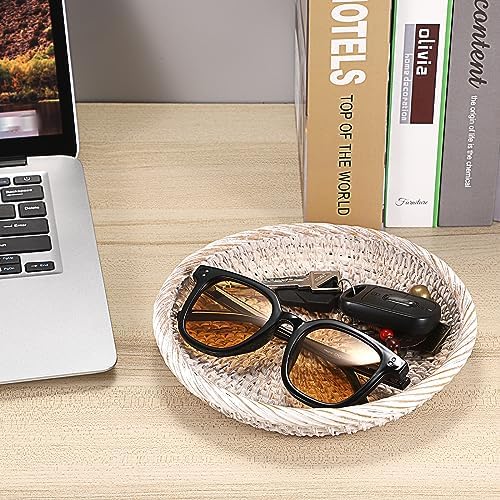Hipiwe Small Key Basket Bowl for Entryway 7.6" Round Woven Wicker Basket - Image 2