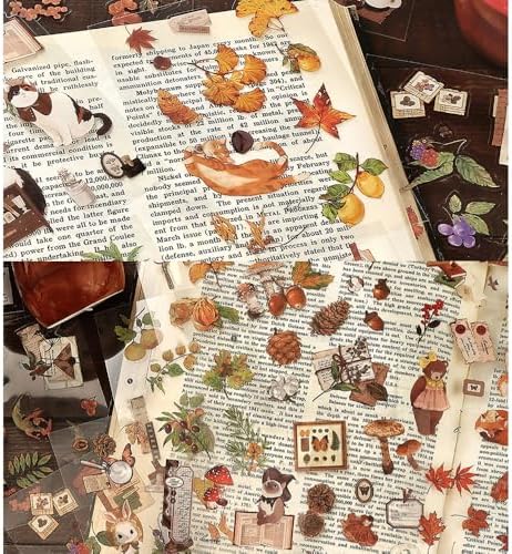 2 Sets 40 Sheets Stickers for Scrapbooking, Self-Adhesive Scrapbook Stickers Supplies Journal,Plants Flowers Vintage Aesthetic Sticker Art Diary Card Craft Gifts Notebook,Autumn&City - Image 6