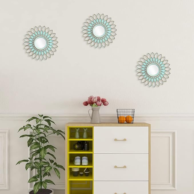Small Round Decorative Mirrors Pack of 3 for Room & Home | Green Circle Mirrors Modern Wall Decor Gifts for Women & Moms