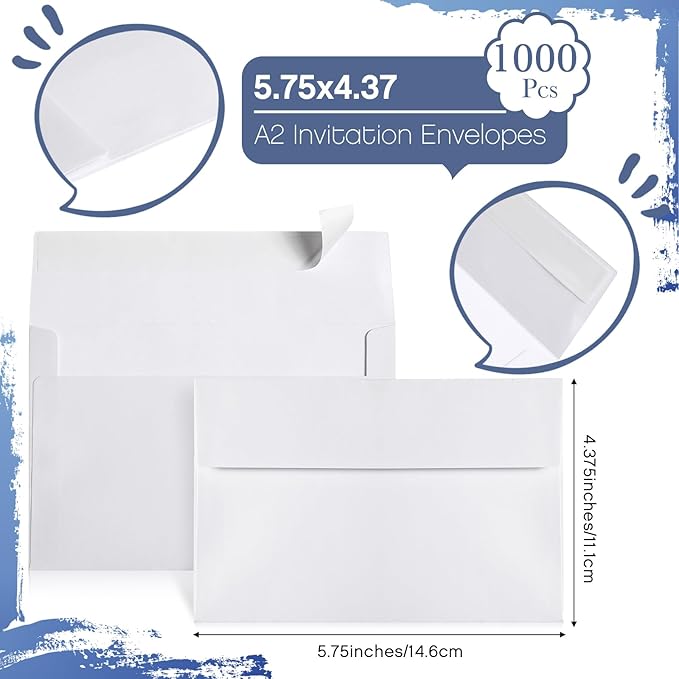 Fainne 1000 Pcs White Envelopes Self Adhesive Printable Envelope Bulk for Invitation, Wedding, Baby Shower, Photography, Thank Note, Postcard, Greeting Card, Mailing, Graduation (A2 5.75 x 4.375 Inch)
