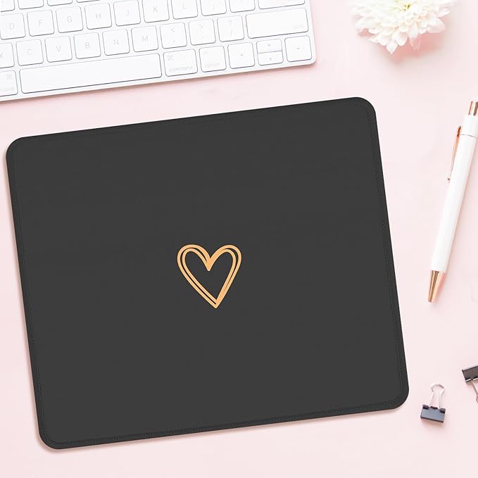 Seorsok Square Aesthetic Cute Heart Mouse Pad,Office Home Personalized Mouse Mat Design,Waterproof Funny Mousepad,Non-Slip Rubber Base Computer Mouse Pads for Wireless Mouse,Black