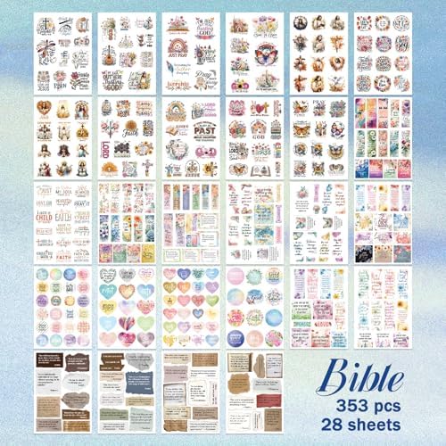 PRSTINCOL Bible Verse Stickers Book, 28 Pages 353 Pcs Religious Scripture Journaling Supplies for Women Water Bottles Journals - Image 3