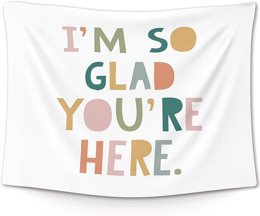 XLDLIOO Boho Classroom Wall Tapestry, Inspirational Kids Wall Tapestry Hanging for Classroom, I'm So Glad You're Here Tapestries Decor Art for Playroom Kids Room Bedroom 40x30in