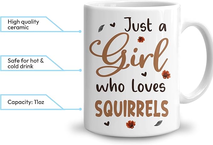 Hyturtle Personalized Cute Squirrel Coffee Mug - Girls Who Love Squirrels - Animal Lover Gifts - Custom Ceramic Mug 11oz - 15oz