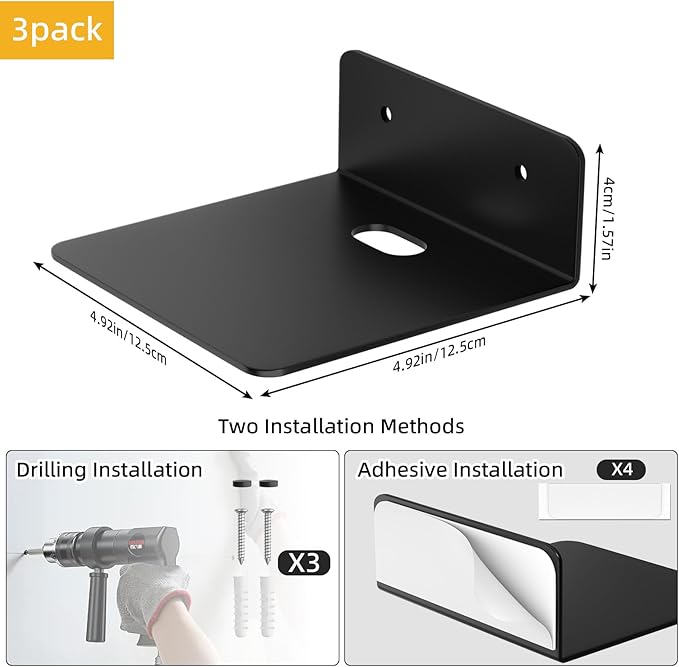 Small Wall Shelves Set of 3, 5 Inch Metal Display Ledges for Small Models, Funkos, Collectibles, Little Statues, Adhesive Floating Shelves for Bathroom, Living Room, Bedroom (Black)
