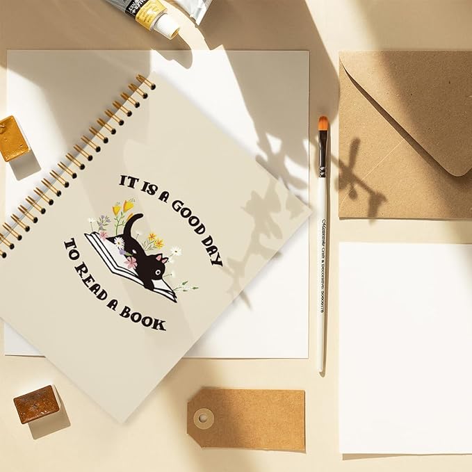 Reading Notebook Journals for Book Lovers, Book Gifts Journals for Book Lovers, Reading Log Journal, Black Cat Notebook, It's a Good Day to Read a Book Hardcover Spiral Notebook 5.5x8.3
