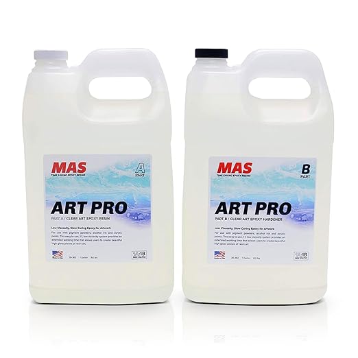 MAS Epoxies Art Pro Epoxy Clear Kit 2-Gallon (1-Gal Resin and 1-Gal Hardener) Low Viscosity and Enhanced UV Resistance, Ideal for Jewelry Making, Flower Preservation, and Other Resin Crafts
