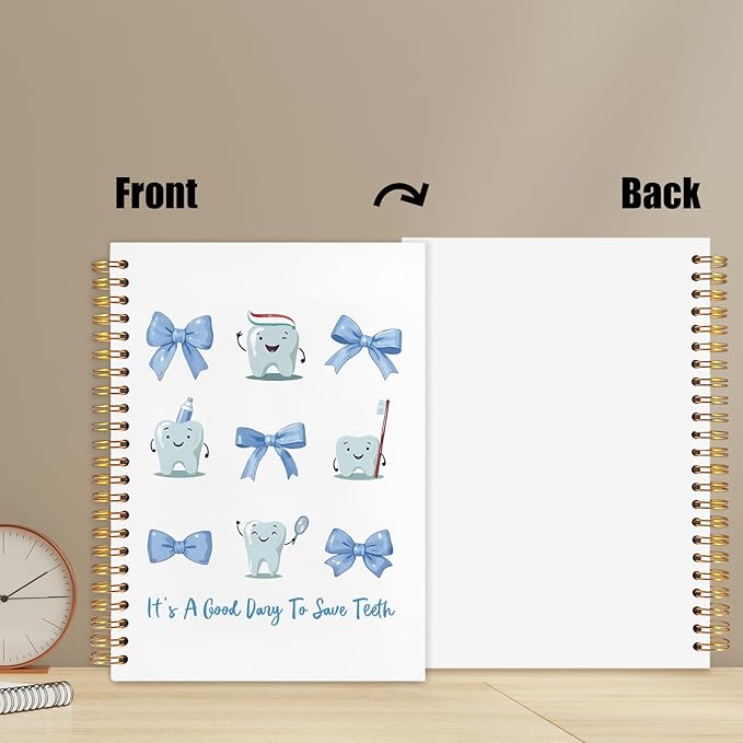WUCHJ Dentist Gifts Notebook, Dental Hygienist Gifts Journal, Coquette Blue Bow Cute Tooth Spiral Notebook Journal for Note Taking, Dentist Office Supplies, 5.5x8.3 Inch