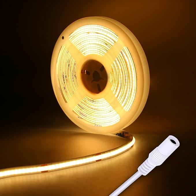 LED Strip Lights 24V COB LED Warm 3000K Super Bright LED Strip 16.4ft 5M Dotless High Density Cuttable Flexible for Home DIY COB LED Commercial Lighting Projects (Power Supply & Dimmer Not Included)