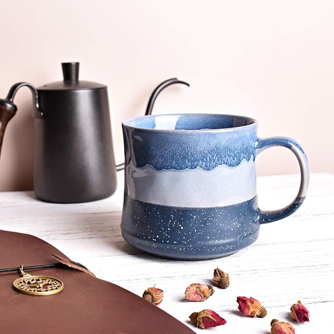 Bosmarlin Large Ceramic Coffee Mug, Big Tea Cup for Office and Home, 21 Oz, Dishwasher and Microwave Safe, 1 PCS… (Blue)