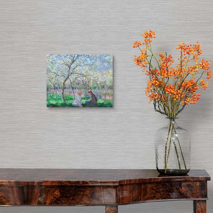 CANVAS ON DEMAND Springtime, 1886 Canvas Wall Art Print by Claude Monet, Classic, Impressionism, Home Decor, Reading, Spring Artwork,10" x8in