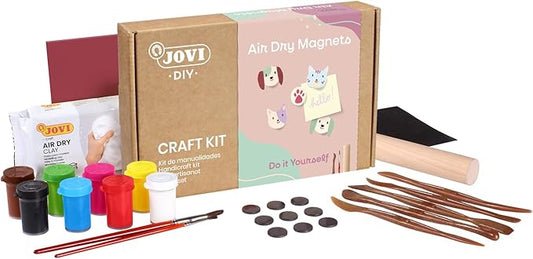 Jovi - DIY Air Dry Kit - Magnets Gift Pottery Kit for Adults with White Air Dry Clay + Paints, Sculpting Tools, Step-by-Step Guide and Video Tutorial, Starter Set for Beginners (Magnets)
