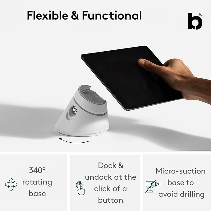 Bouncepad Click iPad POS Stand & Docking Station | iPad Stand for Business | Compatible with All Tablet Models | Table Mount Tablet Kiosk Register | White