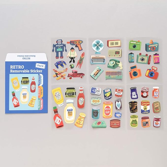 Monolike Removable Retro Sticker Set- 6 Illustration Design Sticker