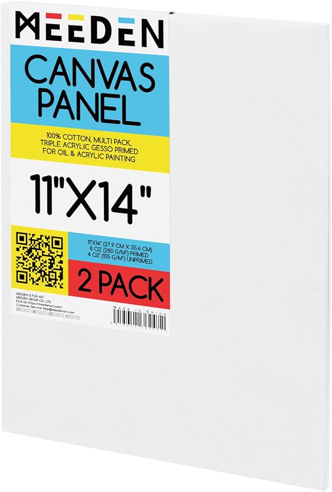 MEEDEN 2-Pack 100% Cotton Canvas Boards for Painting - 11x14'' Blank Canvas Panels for Oil & Acrylic Painting, Ready to Paint Art Supplies for Professional Artists, Students