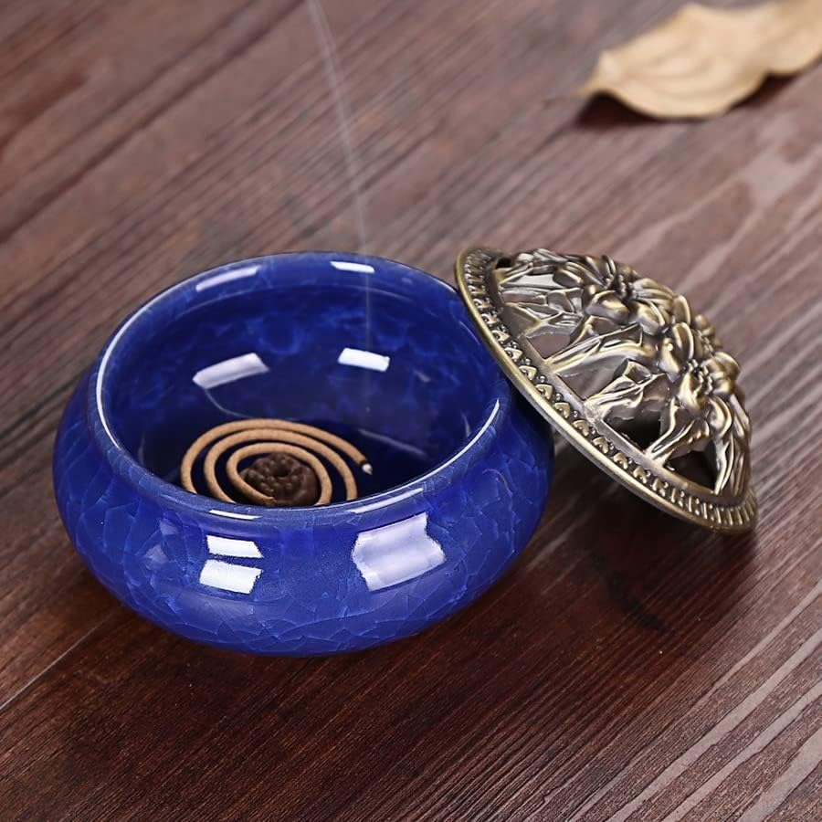Ceramic Incense Burner, Coil Cone Stick Incense Burner Holder, Home Ornaments Incense Seat, Disc Censer Zen Decor (Fambe Blue) - Image 4