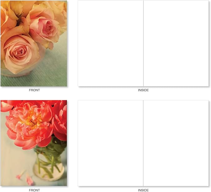 The Best Card Company - 20 Assorted Blank Plant Cards Boxed (4 x 5.12 Inch) (10 Designs, 2 Each) - Full Blooms AM6553OCB-B2x10