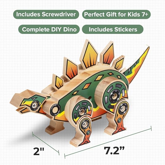 Little Jupiter DIY Wooden Kit with Stickers - Dinosaur Toys for Kids for 7-12 Yrs - Dinosaur Toy Woodworking Kits - Wood Crafts - Building Kit - Wooden Crafts (Stegosaurus & TRex)