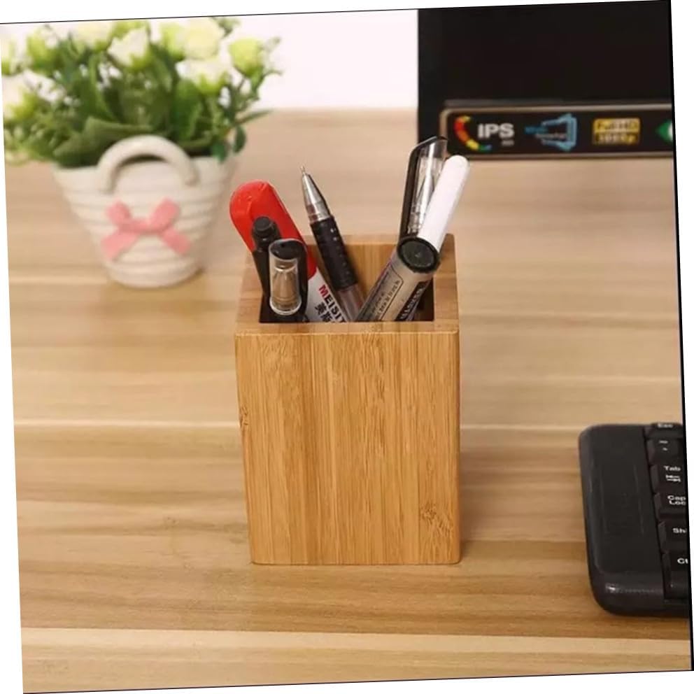 Lurrose 2pcs Bamboo Wood Stackable Storage Bins Organizer for Office Desk Accessories Pen Holder Stationery Organizer - Image 5