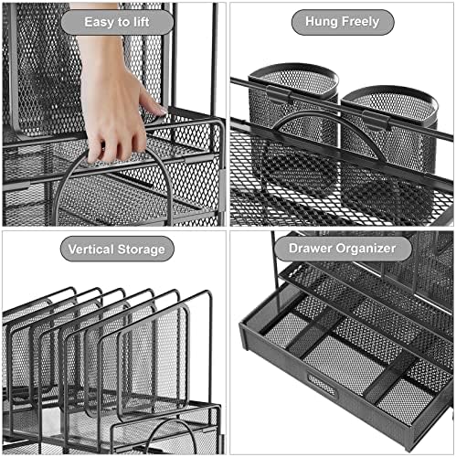 Marbrasse Desk Organizers, 4-Tier Mesh Desk File Organizer with 5 Vertical File Holders and 2 Pen Holders, Multifunction Desktop Organizer,Desk Organizers and Accessories for Home Office (Gray) - Image 3