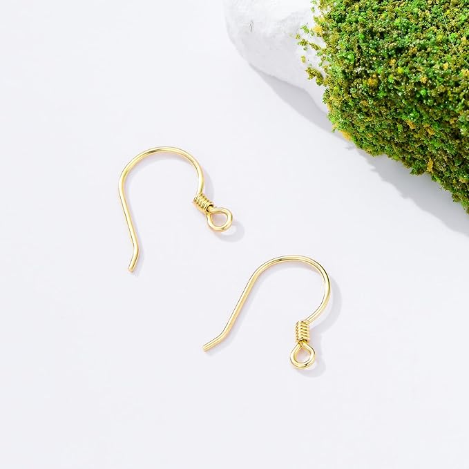 14K Real Gold Earring Hooks for Jewelry Making Fish Hooks 14K Yellow Gold Earring Findings for Earrings Jewelry Making(Style 1)