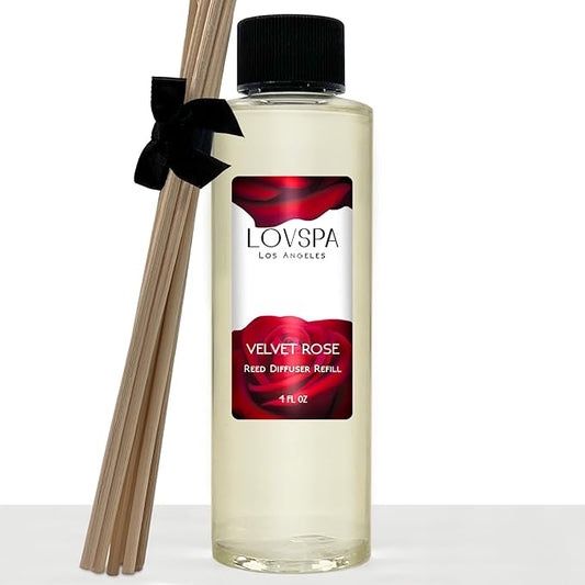 LOVSPA Velvet Rose Diffuser Oil - Luxury Essential Oils for Diffuser Refill & Air Freshener Room Spray - Long-Lasting & Natural Home Fragrance, Scented Oil for Diffusers, USA Made, 4oz