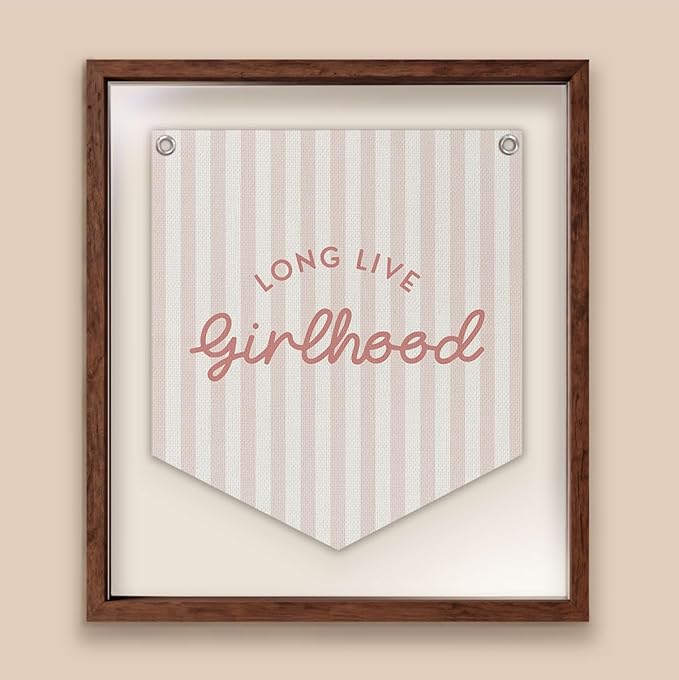 Lacama Girls Room Decor, Long Live Girlhood Linen Banner Hanging Flag Retro Pink Banner for Nursery Playroom Wall Decor for Kids Bedroom Dorm Toddler Decorations Trendy Room Decor 12.4x14 in
