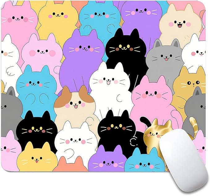Square Mouse Pad Rainbow Cat, Personalized Premium-Textured Custom Mouse Mat Design, Washable Mousepad Cloth, Non-Slip Rubber Base Computer Mouse Pads for Wireless Mouse
