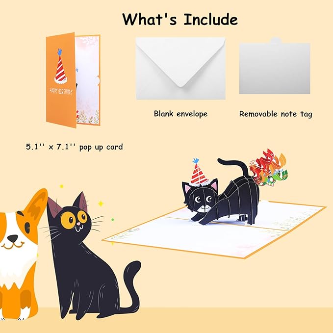 Funny Cat Pop Up Birthday Card, Funny 3D Birthday Cards for Adults and Kids with Envelopes, Handmade Gifts for Cat Mom, Dad, Friend and Every Cat Lover