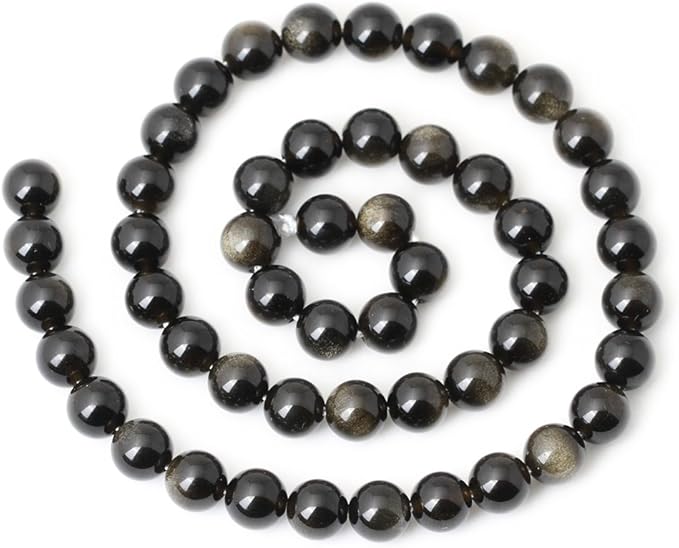 45PCS 8mm Natural Golden Obsidian Gemstone Round Loose Beads Crystal Energy Stone Healing Power for Jewelry Making 1 Strand 15"