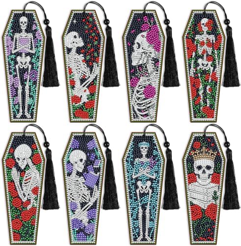 8 Pcs Colorful Gothic Diamond Art Bookmark, DIY 5D Kits Supply with Tassels by CRASHOT