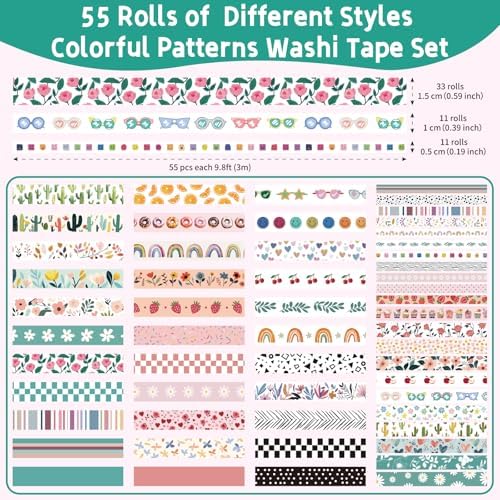 MOOKER 55 Rolls Holiday Washi Tape Set - Decorative Tape Seasonal Bohemian Colored Tape, Cute Washi Tapes for Journaling Supplies, Scrapbooking Supplies kit, Summer Scrapbook Supplies - Image 2