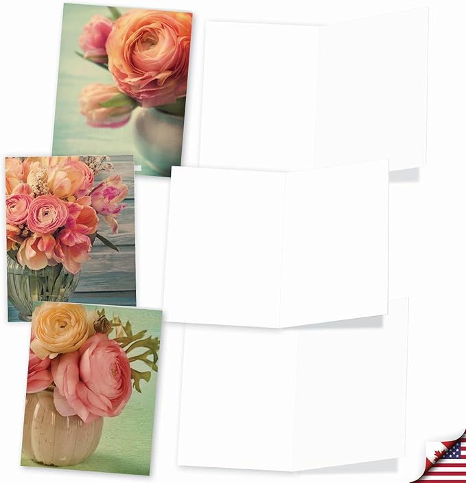 The Best Card Company - 20 Assorted Blank Plant Cards Boxed (4 x 5.12 Inch) (10 Designs, 2 Each) - Full Blooms AM6553OCB-B2x10