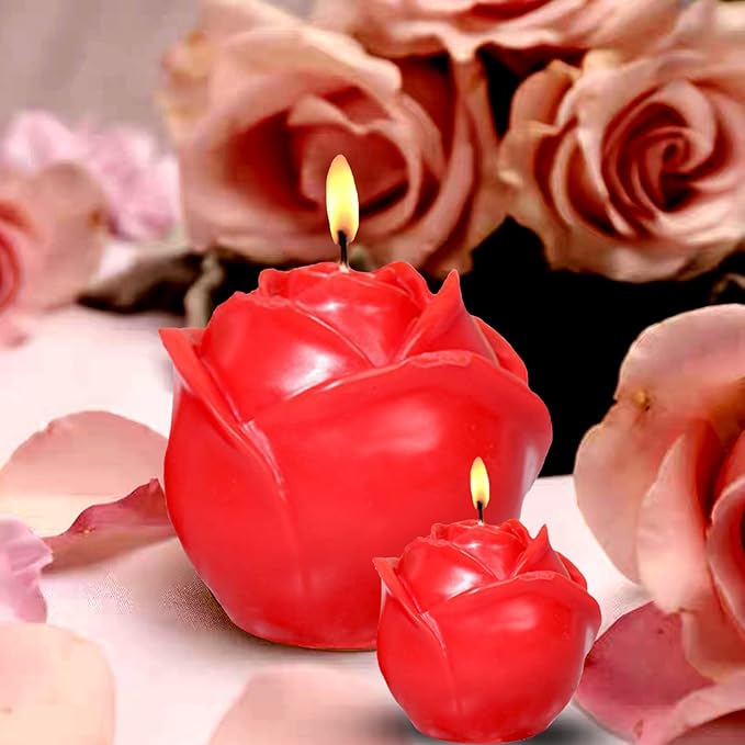 2 Pack Rose Candles Molds, Set of Large + Small 3D Flower Silicone Molds for Candles Epoxy Resin Casting Wax Soap Clay Plaster Home Décor Handmade Gift