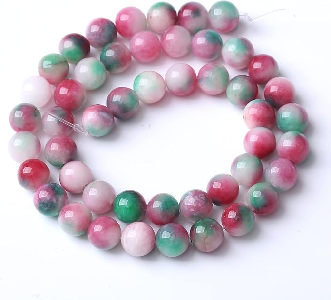 45pcs 8mm Natural Green Red Epidote Jade Stone Round Loose Spacer Beads for DIY Jewelry Making Necklaces Bracelets Healing Energy Beads (Epidote Jade, 8mm)