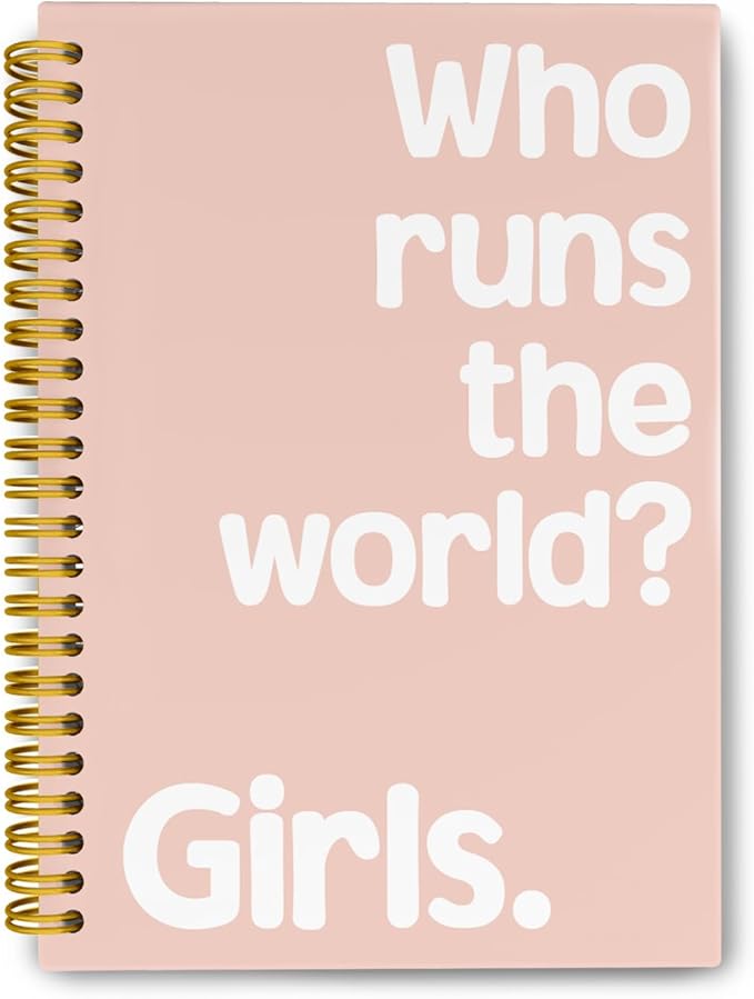 Who Runs The World Journaling Notebooks, Pink Preppy Spiral Notebook, Inspirational Gifts for Women Teen Girls, Hardcover Spiral Notebooks College Ruled 5.5 x 8.3