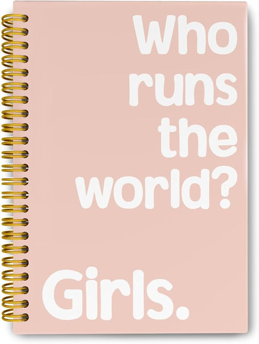 Who Runs The World Journaling Notebooks, Pink Preppy Spiral Notebook, Inspirational Gifts for Women Teen Girls, Hardcover Spiral Notebooks College Ruled 5.5 x 8.3