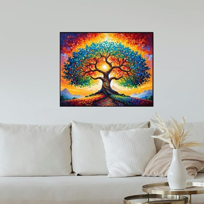 ldazao Tree of Life Paint by Numbers for Adults Beginner Stained Glass Painting Kit Color by Numbers for Adults Canvas DIY Acrylic Adults' Paint-by-Number Kits 20 X 16 Inches