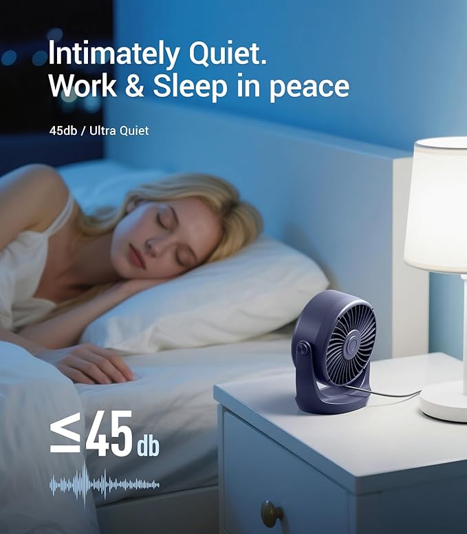 Diveblues USB Desk Turbo Fan, Ultra-Quiet Mini Desk Fan, Powerful Wind, LED Display, 5 Speed, 360° Rotating Small Portable Fan for Home, Office and Outdoor Cool Tech Gadgets - TurboBreeze