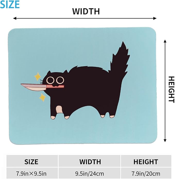 Rusenbao Funny Cat Mouse Pad, Cute Small Mouse Pads for Desk, Black Cat Gifts for Women, Non-Slip Rubber Base Mouse Pads for Wireless Mouse, Computers, Laptop, Office, 9.5x7.9 Inch